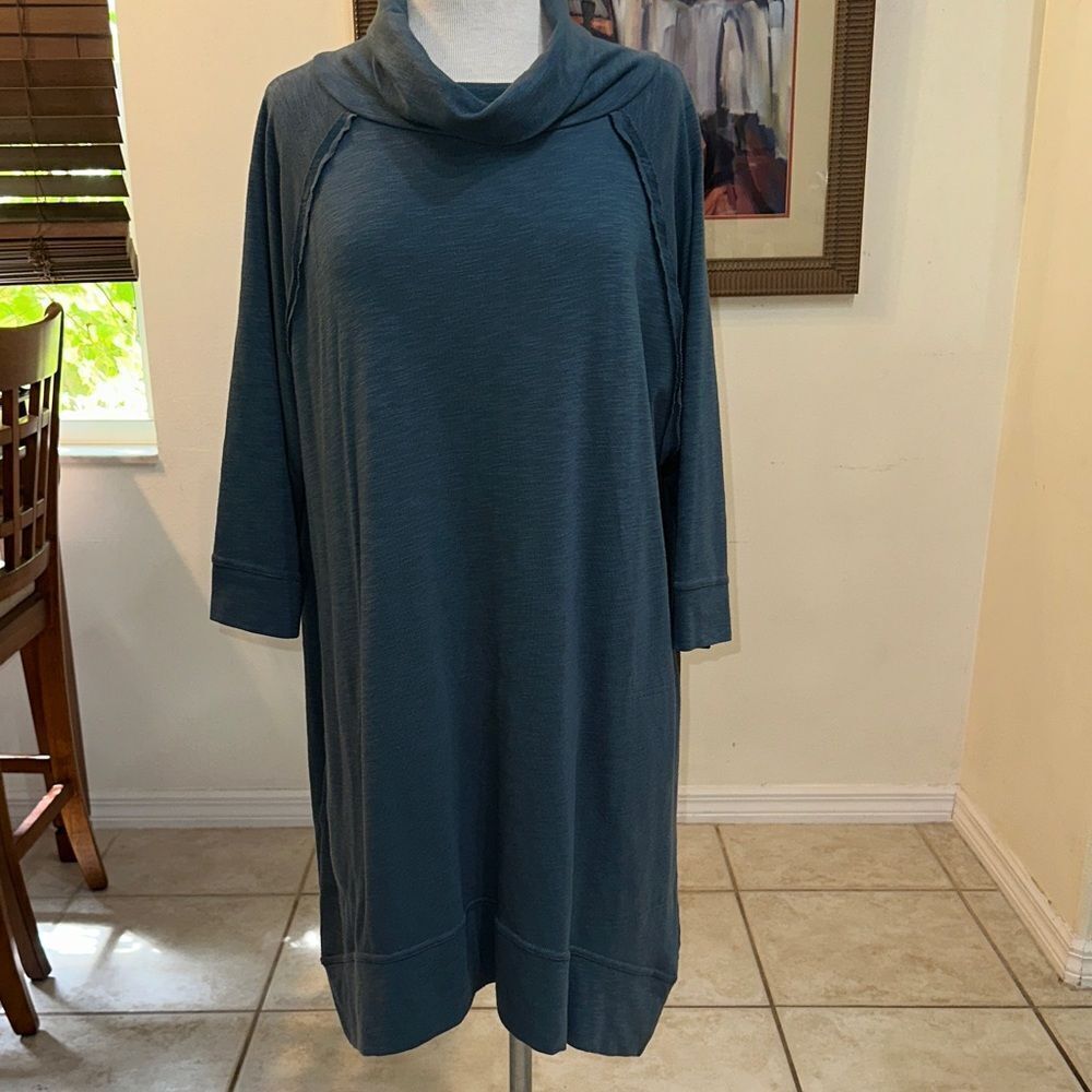 ANAMA Blue Cowl Neck Cotton Blend Dress-Tunic w/Pockets Size Large
